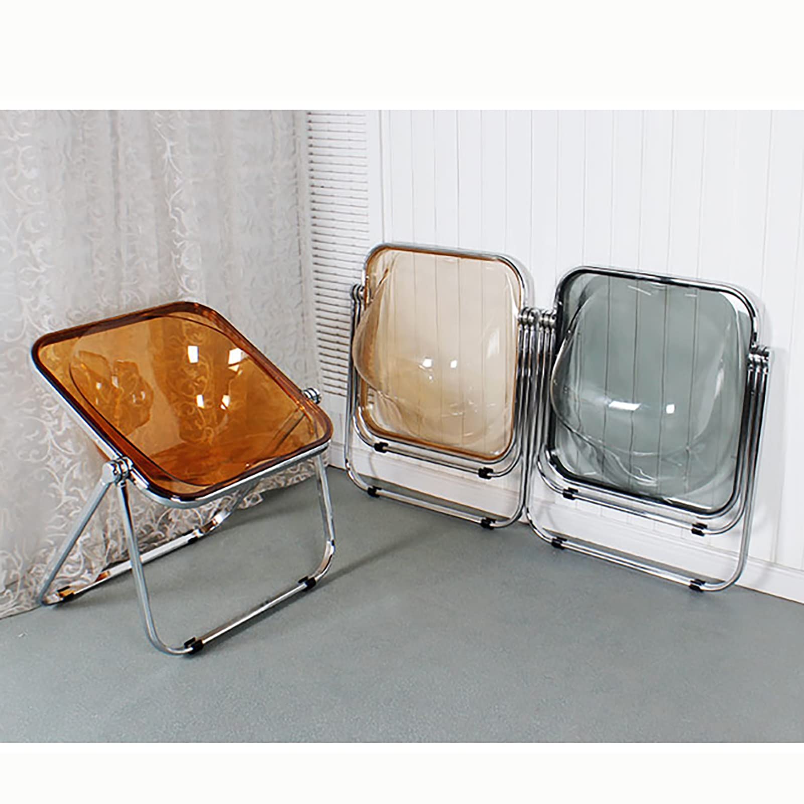 Amazon｜折りたたみ椅子アクリル, 折りたたみ低スツール透明金属モダン